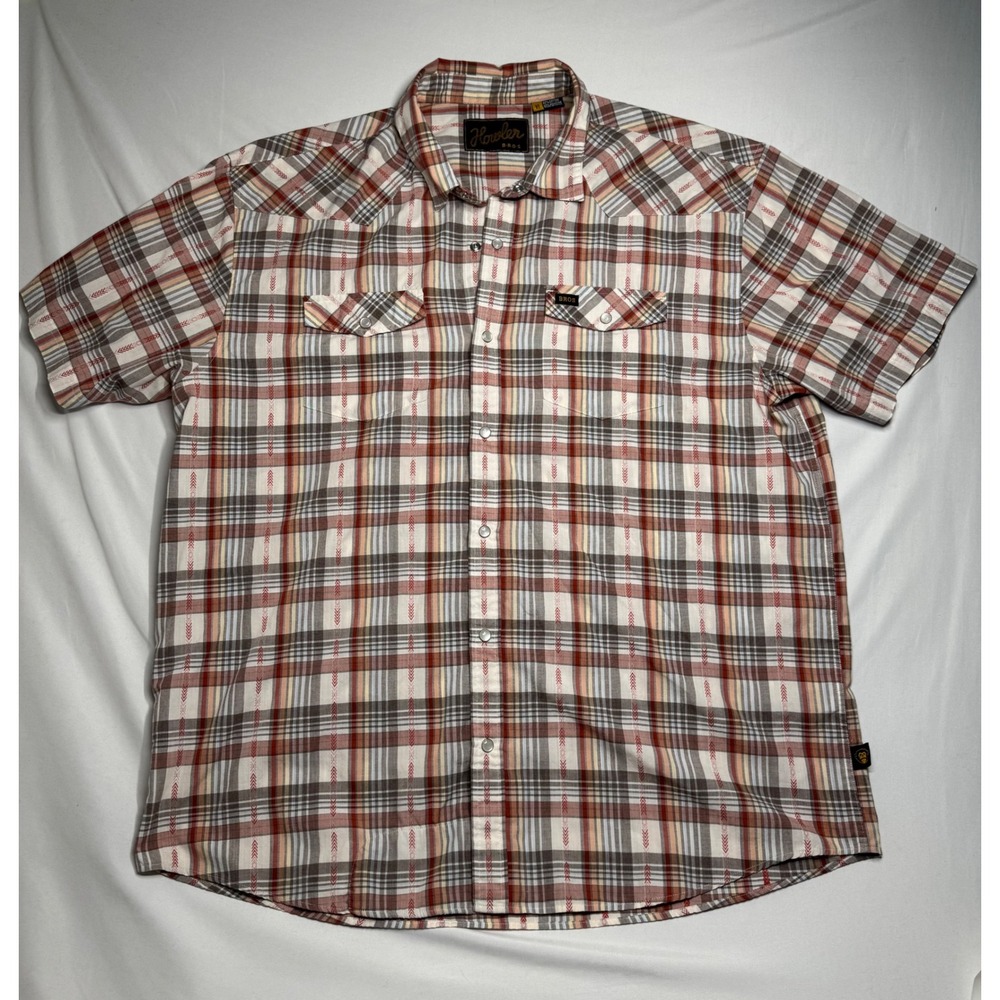 Howler Brothers H Bar B Pearl Snap Shirt Short Sleeve Plaid Western Mens Size XL